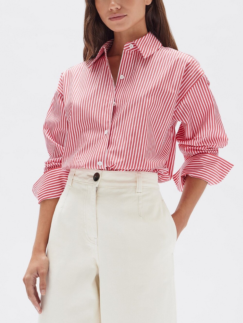 Assembly Label Cotton Poplin Red Striped Button-Up Shirt